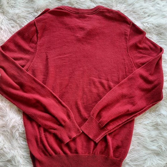 Guess Men's Santa Red Cotton Knitted V-Neck Sweater Size: L - Picture 3 of 6